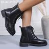 Flats Women Ankle Boots Leather Designer Retro Shoes Lace Up Motorcycle Boots 2024 Trend Winter Goth Gladiator Femme Chaussures