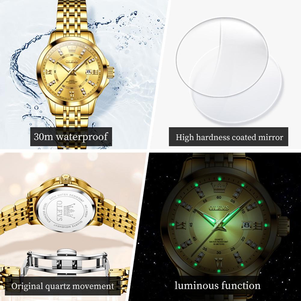 OLEVS Женские часы Роскошный бренд Diamond кварцевые часы Мода Автоматический календарь Водонепроницаемые женские часы