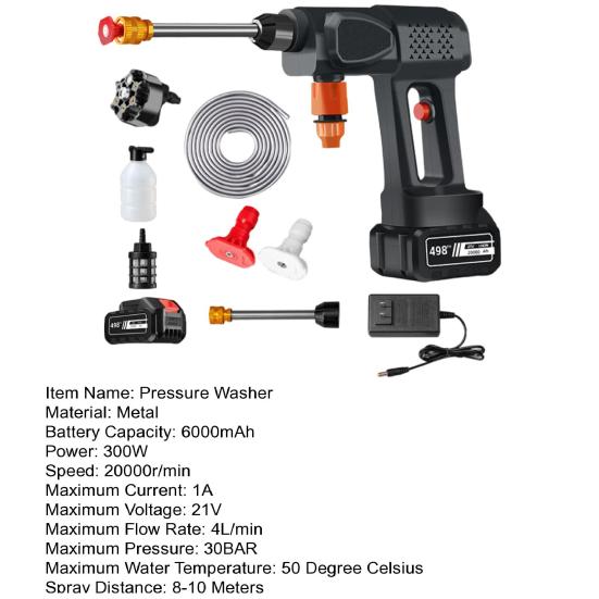 Портативная аккумуляторная мойка высокого давления 600 фунтов на квадратный дюйм, регулируемая, перезаряжаемая, мощная автомобильная мойка высокого давления с насадкой 6-в-1
