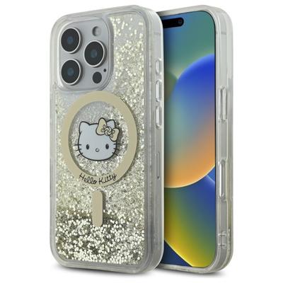Hello Kitty Hkhmp16Xlgdih iPhone 16 Pro Max 6.9 Белый Золотой/White Gold Жесткий чехол Жидкий Глиттер Лихорадка Magsafe
