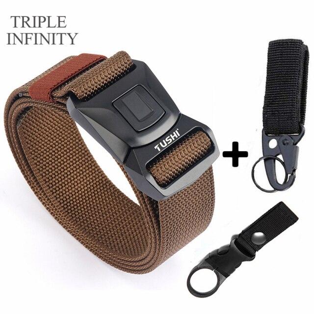 Новый мужской ремень для брюк, цинковый сплав, сменная пряжка, защитные мужские ремни для работы на открытом воздухе, быстросохнущий прочный нейлоновый повседневный вязаный ремень