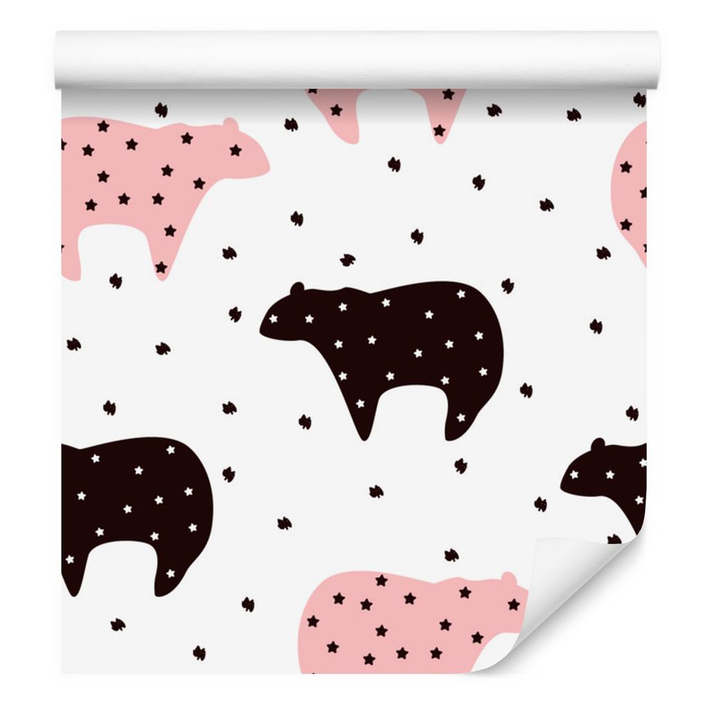 Black and pink teddy bears and stars wallpaper for living room and bedroom 50x1000