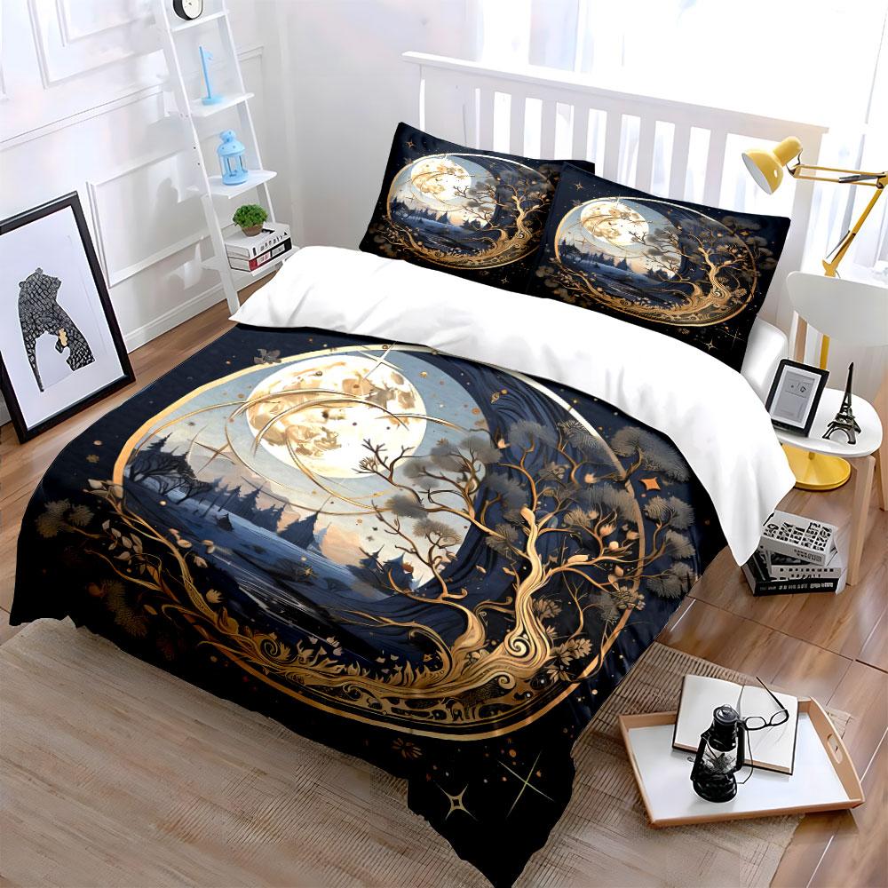 "Moonlit Forest Artistic Home Decor" Bedding Set with 1 Duvet Cover 2 Pillowcases Single Double King Queen, Gift