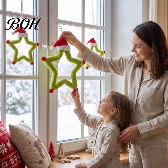 Xmas Home Decorations Christmas Star Ornament, Plush Iron Hanging Decor for Tree Window Decorative Fireplace Accents Shop, Festive Holiday Pendant