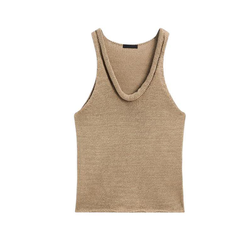 MD Summer New Arrival Women's Clothing Vacation Style Basic Style Curling U-Collar Tank Top Sleeveless T-shirt Tops 5617735