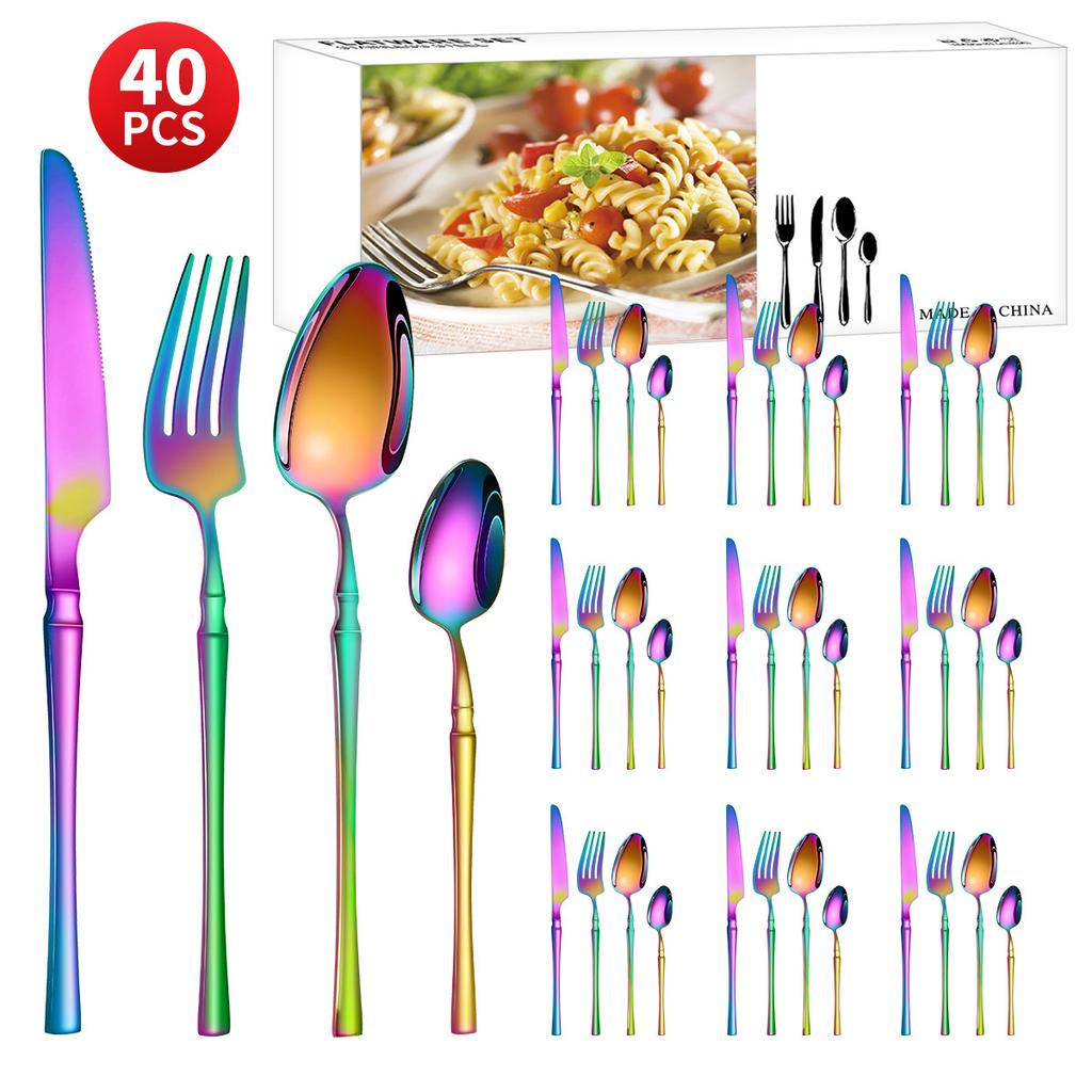 Нержавеющая сталь с небольшой талией, нож для западной еды/стейка, вилка и ложка, десертная ложка, столовые приборы, набор из 24 предметов, подарочный набор