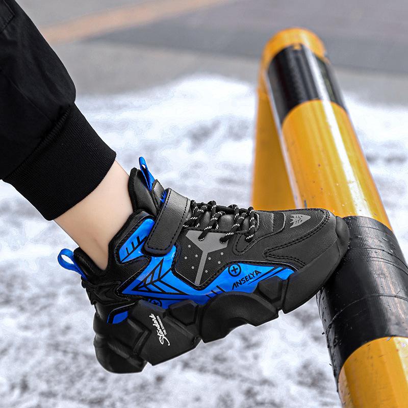 2025 Новые кроссовки для мальчиков Легкие Амортизирующие На липучке Подростковые Теплые Хлопковые Ботинки Зимняя Обувь для Мальчиков