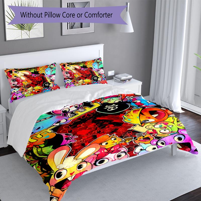 3pcs Happy Tree Friends pattern bedding set duvet cover set includes duvet cover &pillowcases, perfect all season bedroom decoration & gift