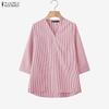 34 Vneck Zanzea Women Casual Sleeve Loose Stripe Blouse