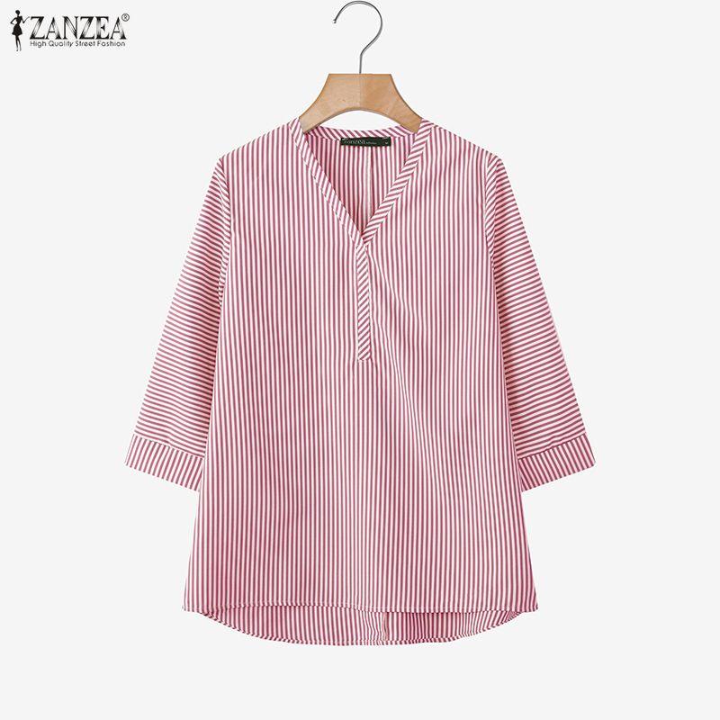 34 Vneck Zanzea Women Casual Sleeve Loose Stripe Blouse