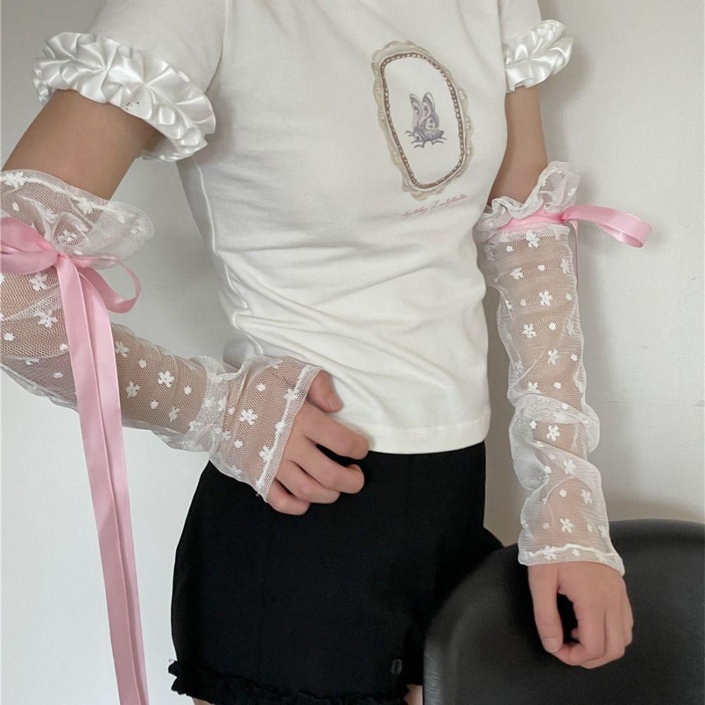 Bow Knot Lolita Arm Sleeve Lace Wrist Cuffs Versatile Fake Sleeves Cuffs Stage Performance