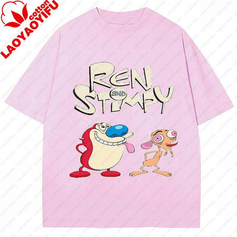 The Ren Stimpy Tshirt 90s Retro Nickelodeon Comedy Vintage Cotton Graphic Short Sleeve Tshirts Funny Cartoon Theme Y2k Tops
