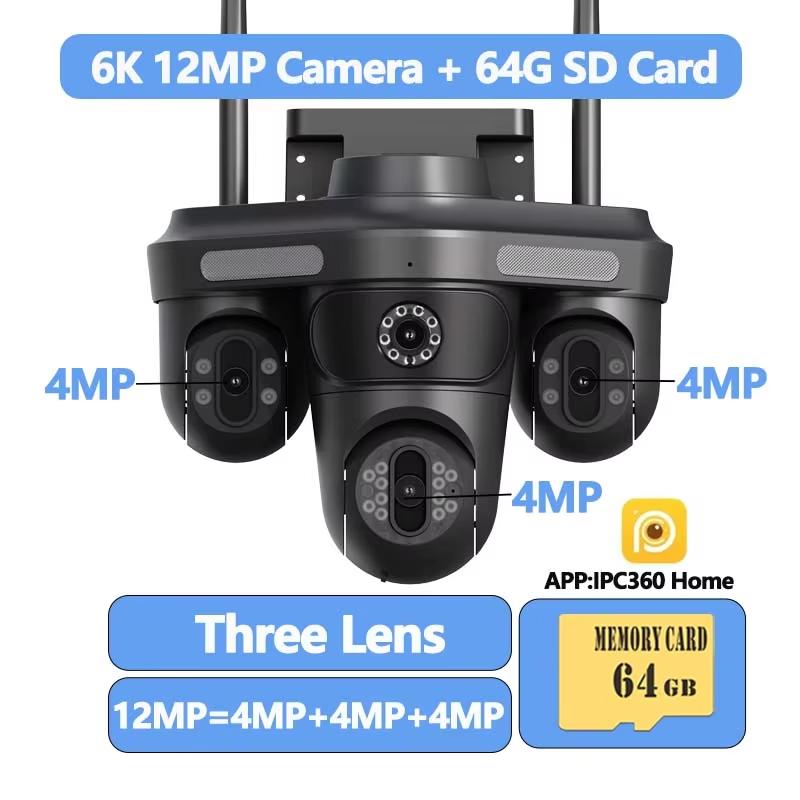 LS VISION 6K 12MP IP камера WiFi Три объектива 10X Zoom Три экрана Уличный водонепроницаемый монитор Обнаружение движения Безопасность Видеонаблюдение