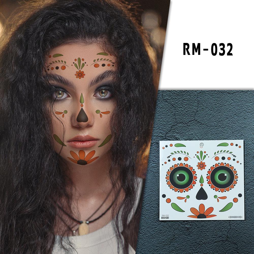 Cross-Border Halloween & Day of the Dead Face Tattoo Stickers - Floral Party Makeup Stickers