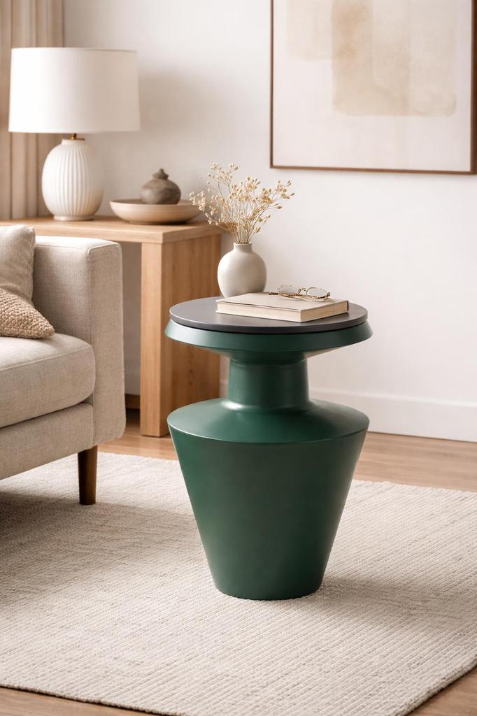 Compact Green Metal Side Table Modern Accent Decor
