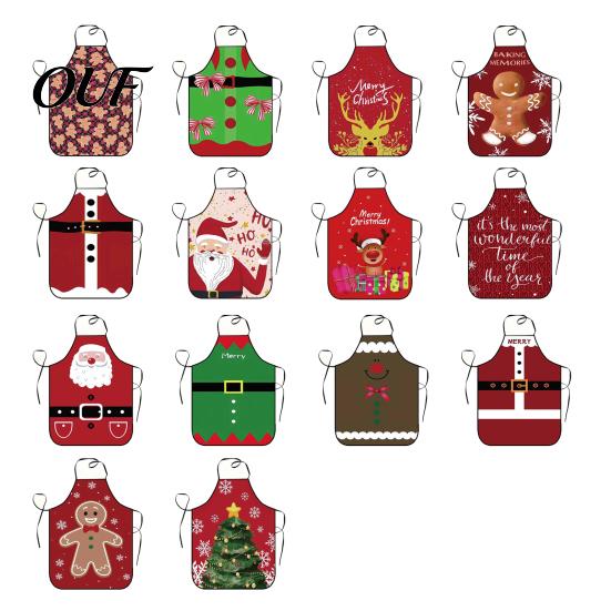 Gingerbread Man Printed Apron Christmas with Santa Prints, Waterproof Oil Resistant Holiday Adjustable Chef Apron, Tie for Kitchen Baking Party Aprons