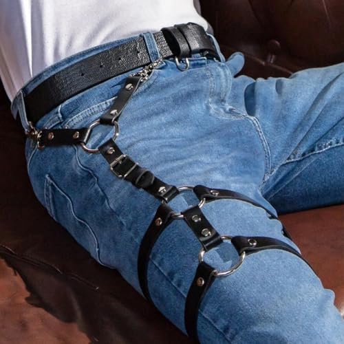 Men Leather Leg Harness Adjustable Punk Goth Thigh Strap Rave Club Cosplay Costume Black