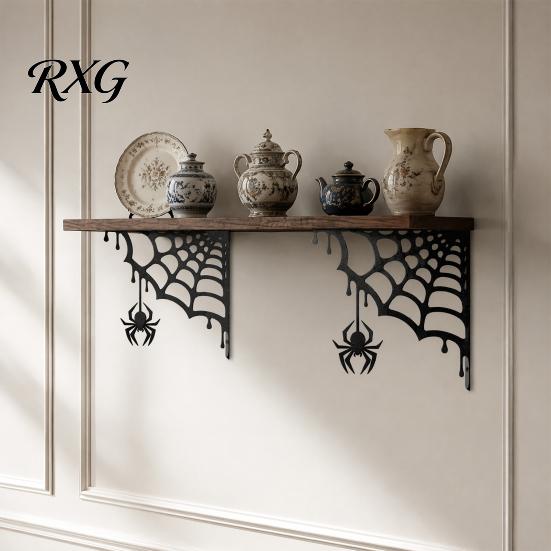 Weather Resistant Metal Craft 2Pcs Spider Web Corner Wall Art, Signs Outdoor Decor, Gothic Wrought Iron Ornament Minimalist Aesthetic Sculpture