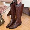 Женские сапоги до колена, брендовые модные кожаные туфли с острым носком и средним каблуком, зимняя трендовая обувь 2025 года в готическом стиле, туфли-лодочки Chelsea Party Botas Mujer