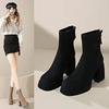 Women's High-heeled Boots Winter British Style Soft Sole Anti-slippery  Versatile Keep Warm Leather Shoes