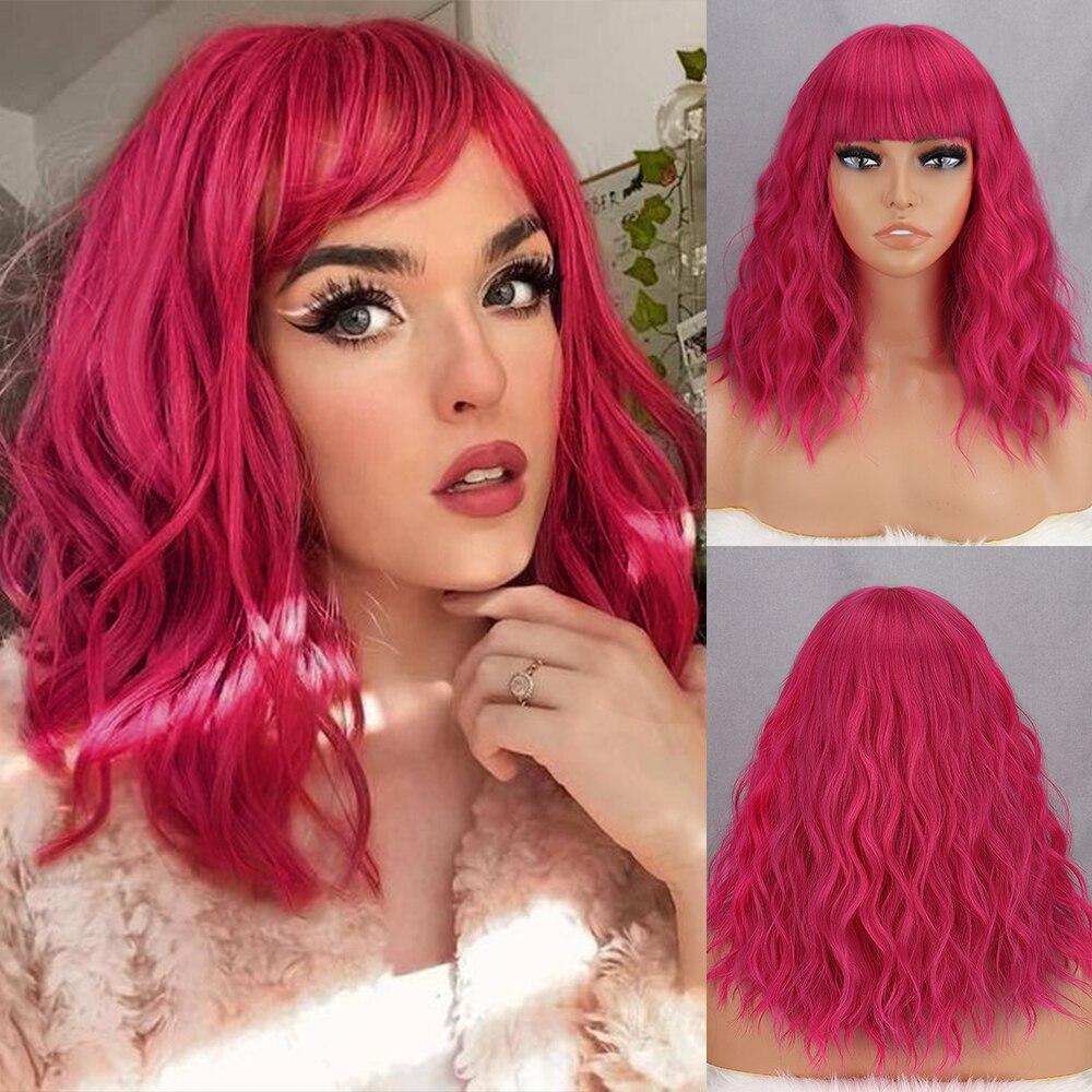 MISS WIG Короткие и волнистые синтетические парики с бахромой для женщин, термостойкое волокно фиолетового цвета, волнистый парик до плеч, вечерние косплей