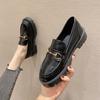 Spring Flat Shoes Women 'S Thick Heel Platform Platform Shoes Horsebit Buckle A Pedal British Small Leather Shoes Loafers