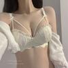 Japanese pure desire style underwear sexy gathering thickened lace BRA steel rimless girl chest lift upper support bra set