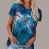 Fashionable Women's Summer Dragonfly Printed T-shirt Fun Casual O-neck Short Sleeve T-shirt Summer Women's T-shirt