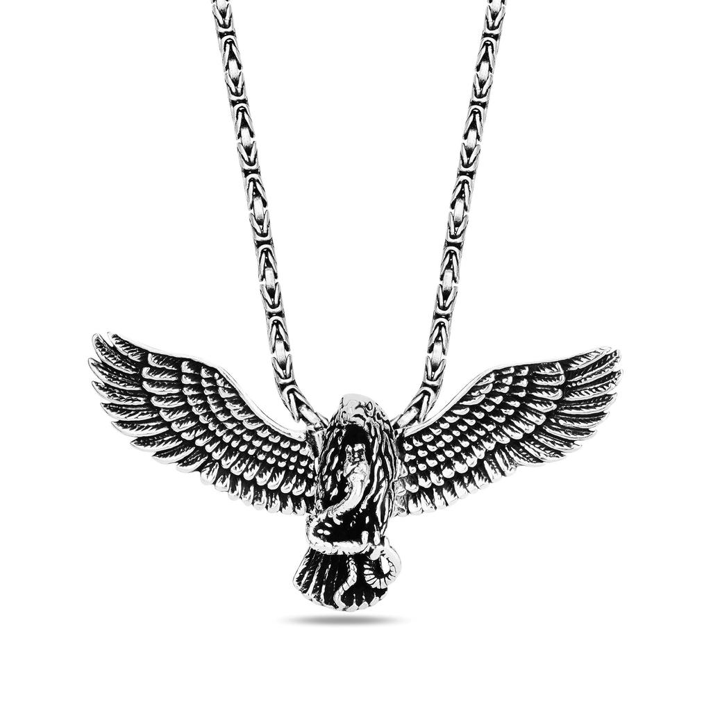 Majestic 925k Sterling Silver Eagle Pendant Necklace for Men, Articulated Moving Wings, Authentic Byzantine Chain, Unique Men's Gift