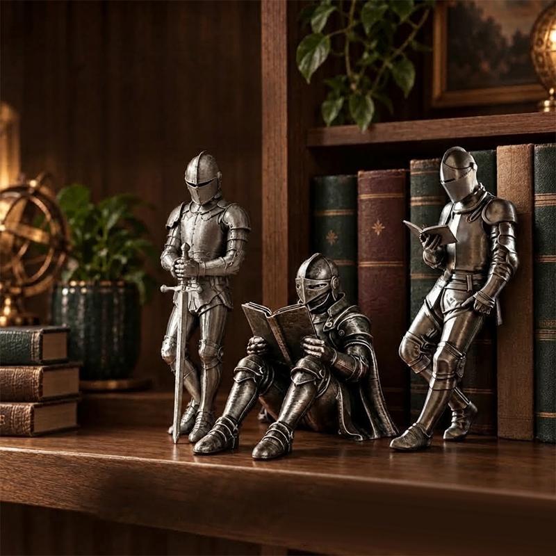 3D Печать Статуэтка Рыцаря Рыцарь Декор для Книжной Полки Бронированная Готическая Статуэтка Фэнтези Фигурка для Библиотеки Для Любителей Книг Уникальный Настольный O