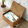 3Pcs Woven Rattan Storage Baskets with Cover Large Capacity Natural Style Wicker Storage Baskets Stackable Sundries Storage Boxes