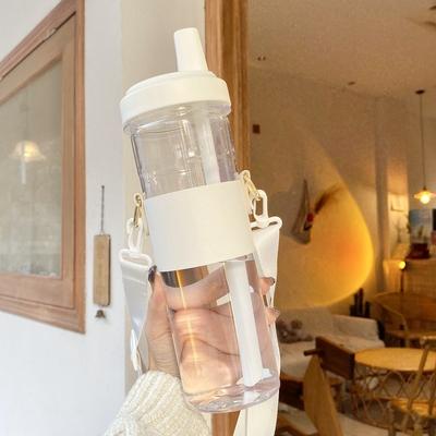 500/850 мл Бутылки для воды с трубочкой Пластиковый стакан Стакан для молока и сока с крышкой Кожаный чехол Стаканы для бабл-ти и кофе Большая емкость Посуда для напитков