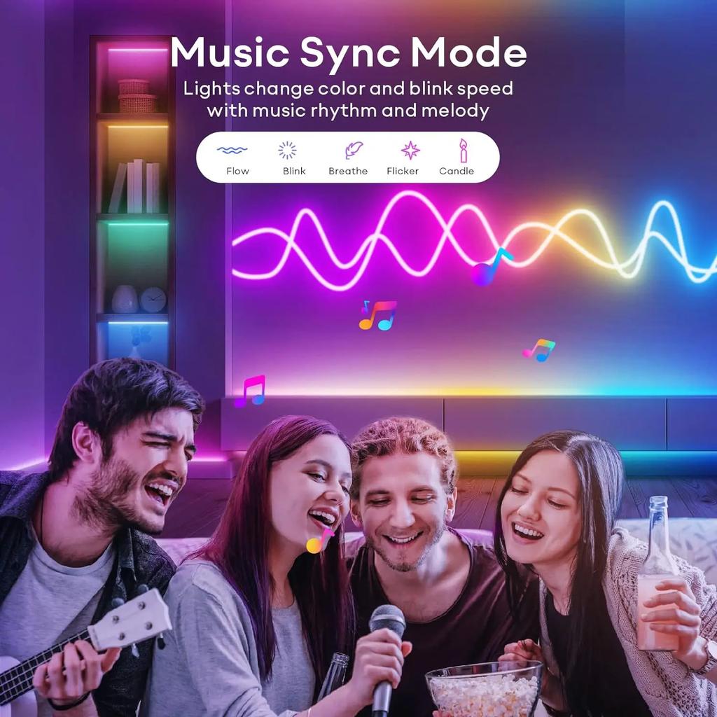 Светодиодная лента RGB Neon LED 24 В, гибкая водонепроницаемая лента с управлением через приложение, синхронизацией с музыкой, регулировкой яркости, сменой цвета для домашнего декора для вечеринок