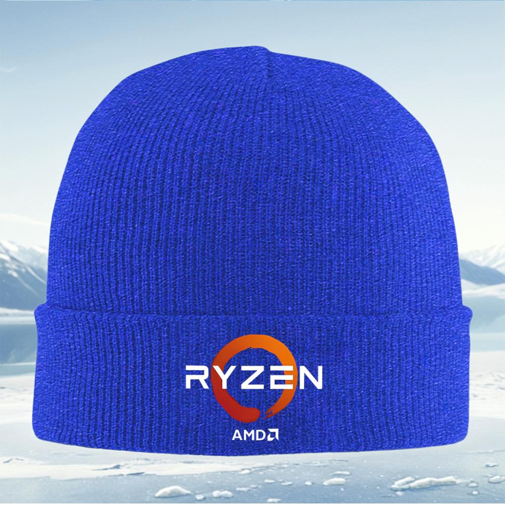 Логотип RYZEN оранжевый круг черный фон AMD Мужская Женская Унисекс Вязаная Шапка Бини Шапка-колпак Зимняя Теплая Рождественский Наряд