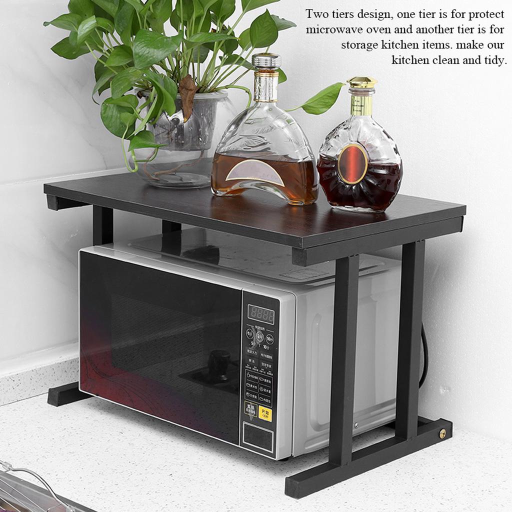 Деревянная подставка для микроволновой печи, двухъярусная полка для хранения, кухонный шкаф, прилавок(черный)