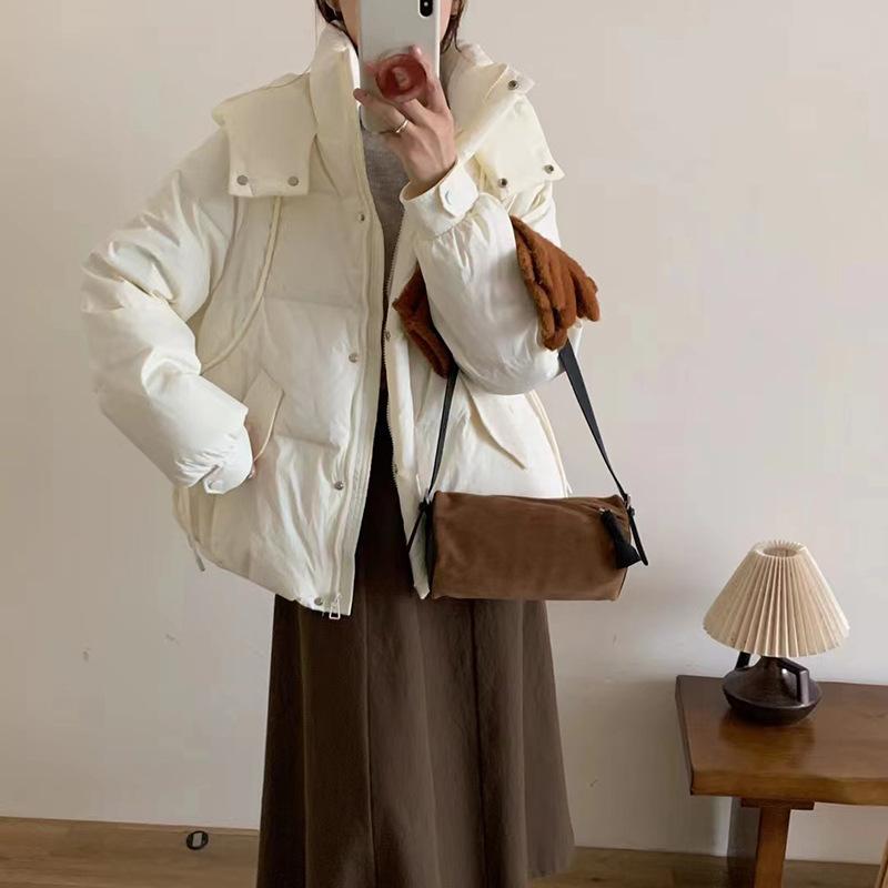 Женская куртка-пуховик с капюшоном, зима 2024, новая модная теплая белая куртка-пуховик на утином пуху
