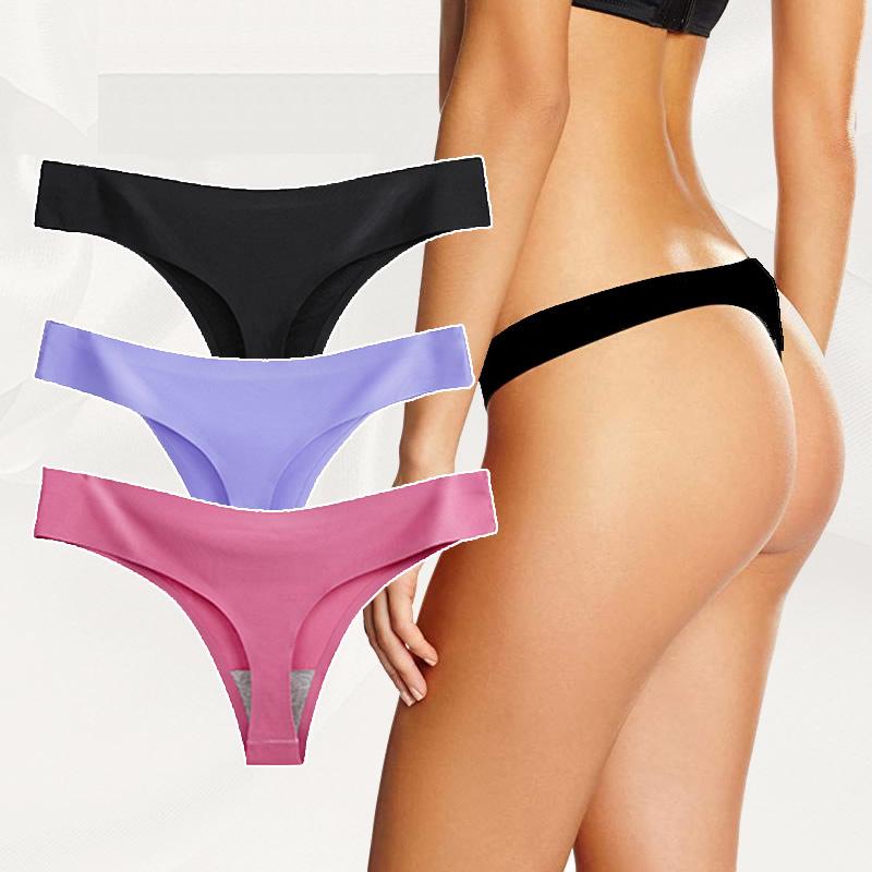 Burgundy Plus Size Low Rise Invisible Ice Silk Quick-Dry Thong Panties for Women