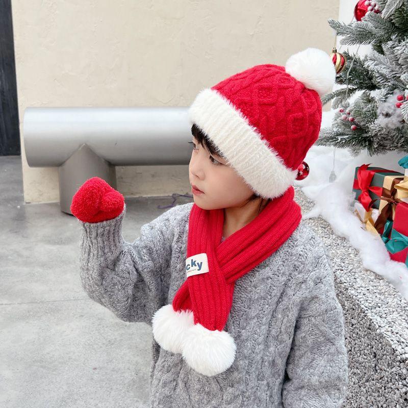 Christmas Children's Hat, Scarf and Gloves Three-piece Baby Set Winter Cashmere Baby Boys and Girls Necklaces To Keep Warm