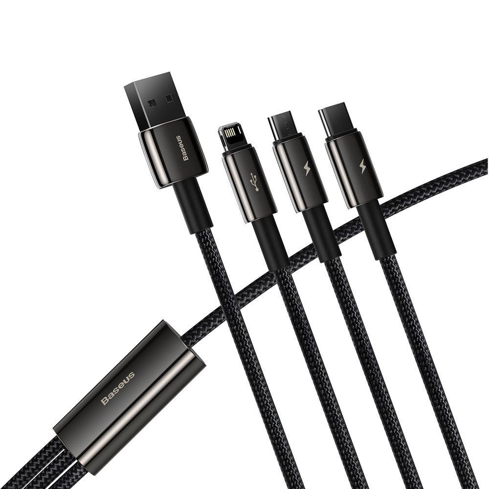 Baseus Tungsten Multi-Purpose USB Cable - 3-in-1 Type-C/Lightning/Micro USB, 3.5A, 1.5m, Black