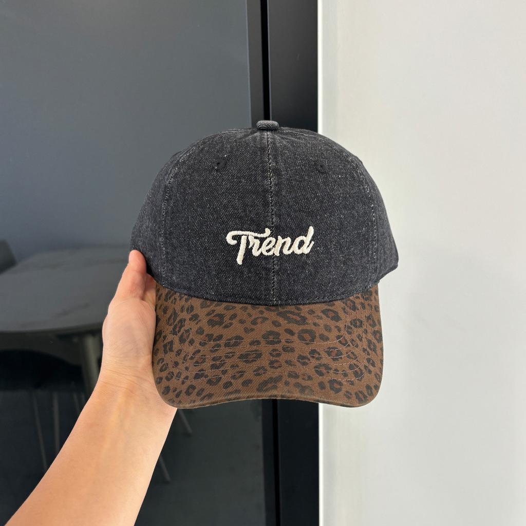 Leopard print denim patchwork baseball cap for women, large head circumference, wide brim, duckbill style