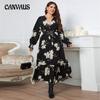 Весенне-осеннее женское платье, темпераментное, элегантное, с v-образным вырезом и рукавами-лепестками, женские платья большого размера