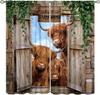 Highland Cow Curtains, Country Farm Animal Cow Window Treatments for Farmhouse Kitchen, Western Wildlife Bull Sunflower Print