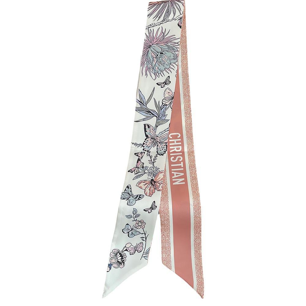 2024 Butterfly Print Silk Scarf: French Retro-Style Ribbon for Hair or Bag