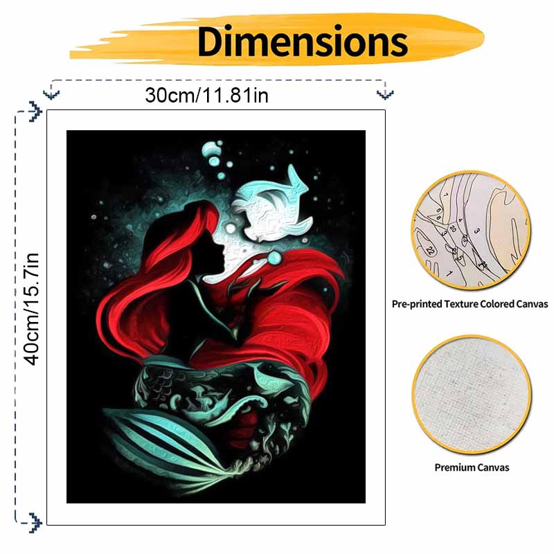 Disney Little Mermaid Oil Art Painting Kit Home Wall Decor Handmade Gift Mermaid Princess Undersea Scene Aesthetic Canvas Art Piece