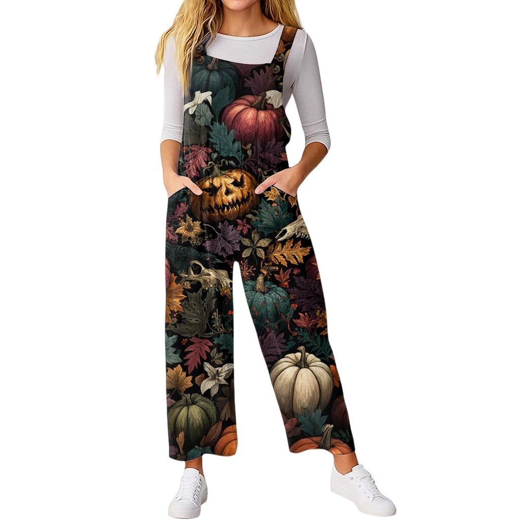 Women’s Loose Casual Sleeveless Jumpsuit Halloween Printed Jumpsuit Printed Jumpsuit