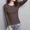 Women's Korean Style Slim Fit Long-Sleeve T-Shirt, Round Neck, Large Size Solid Color Top for Spring & Autumn