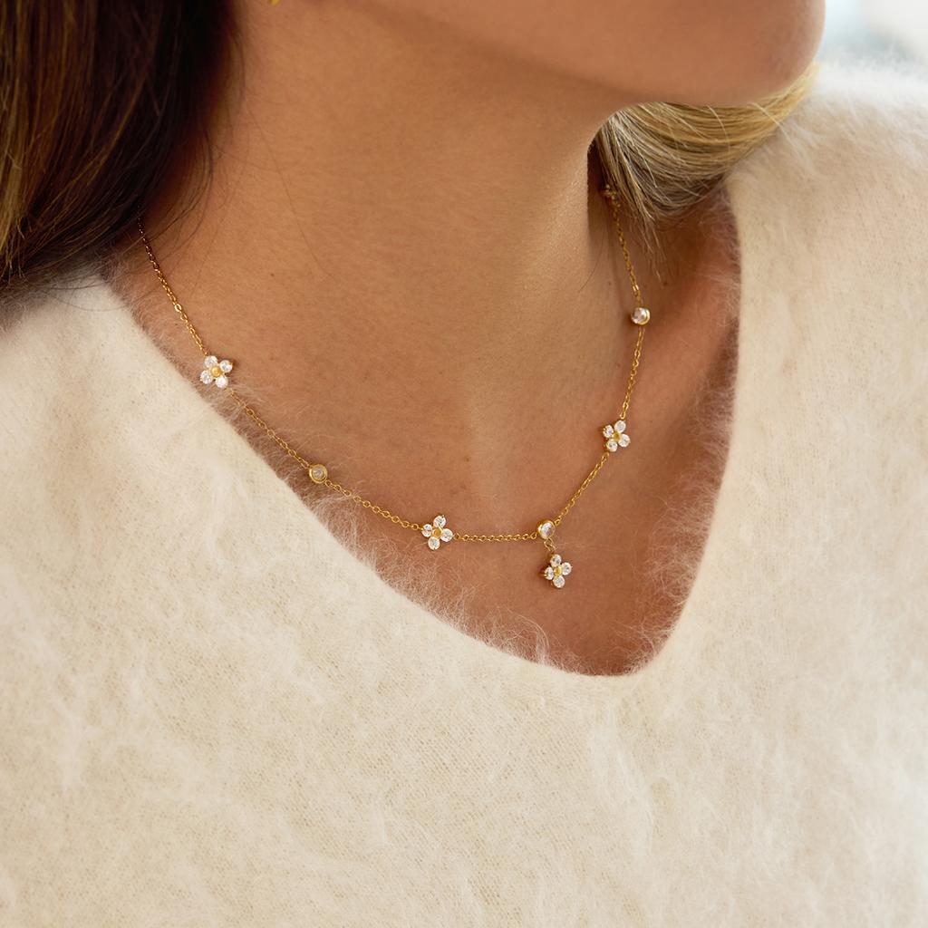 Yori New White Cubic Zircon Pendant Necklace Waterproof Simple Fashion Metal Texture Trendy Jewelry For Woman