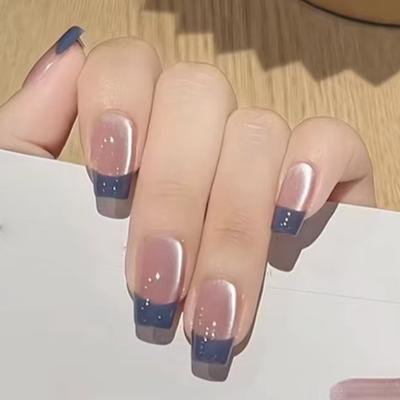 Накладные ногти кошачий глаз, однотонные, темно-синие, для французского маникюра, съемные, простые, тонкие, для ногтей, 24 шт.