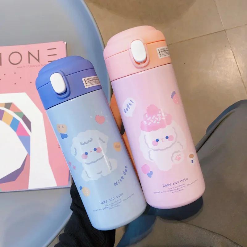 380ML Thermos Vacuum Flask Cute Cartoon 304 Stainless Steel Thermal Water Bottle Insulated Straw Cups Tumbler Drinkware