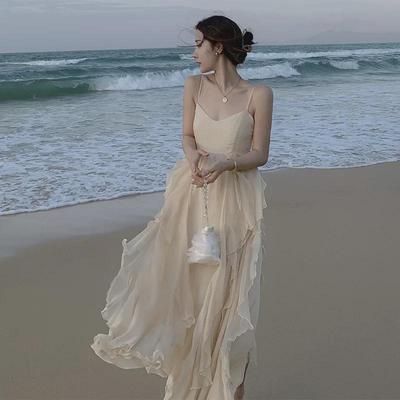 Женское летнее пляжное платье 2021 года из шифона - корейский стиль Fairy Seaside Holiday Maxi